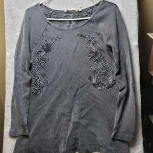 Soft Surroundings Women's Thermal Knit Tunic Top Petite Medium Gray‎ Embellished